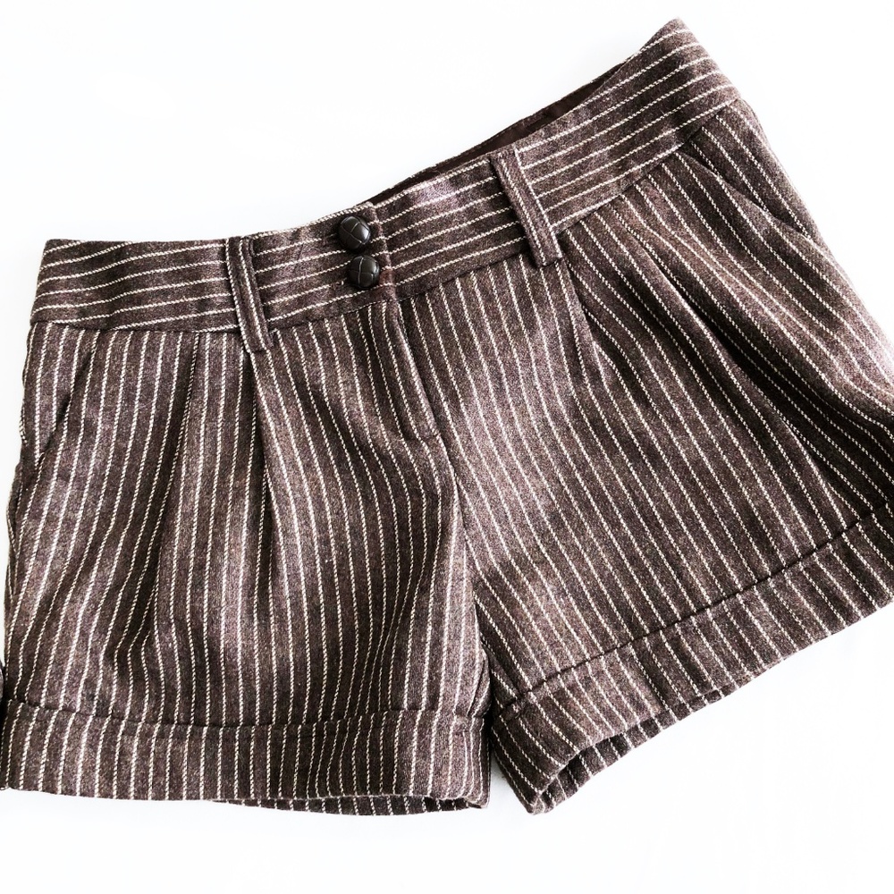 Wool Blended Brown Tweed Shorts - Picture 2 of 6